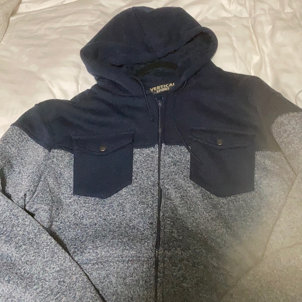 Vertical Sport (zip-up) sweatshirt >> Grey & Navy Blue (L) (3x)
